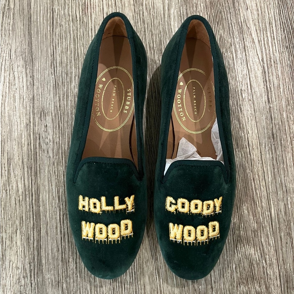 Stubbs & Wootton Green and Gold Velvet Loafers